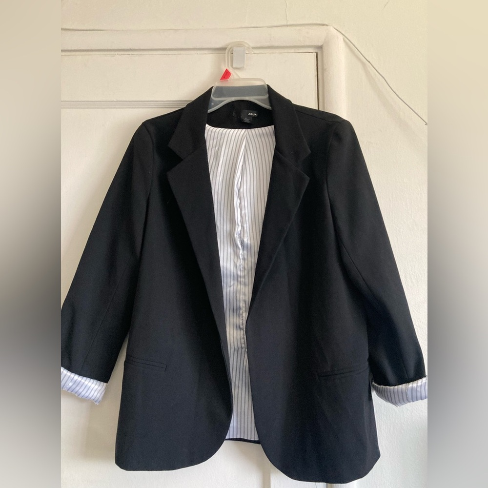 Aqua Black Blazer with Striped Lining